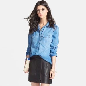 Hinge Denim Chambray Button Up Top